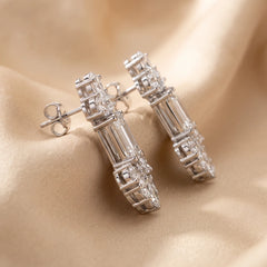 3.90 CT Pear, Emerald-cut & Round Diamond Flower Drop Earrings
