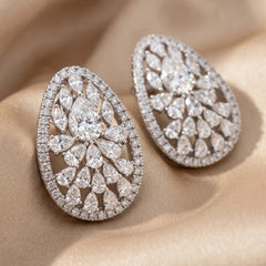 6.06 CT Multi Shape Diamond Floral Cluster Stud Earrings