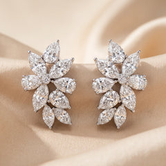 14.44 CT Marquise, Pear & Round Diamond Flower Cluster Earrings