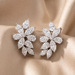 14.44 CT Marquise, Pear & Round Diamond Flower Cluster Earrings