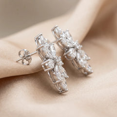 14.44 CT Marquise, Pear & Round Diamond Flower Cluster Earrings