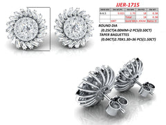 2.38 CT Round & Tapered Baguette Diamond Halo Stud Earrings