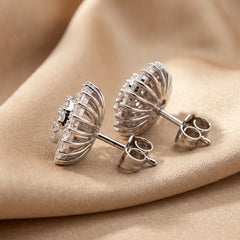 2.38 CT Round & Tapered Baguette Diamond Halo Stud Earrings