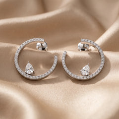 1.56 CT Pear & Round Diamond Open Circle Earrings