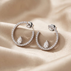 1.56 CT Pear & Round Diamond Open Circle Earrings