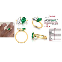 3 CT Pear Green Emerald & Diamond Two Stone Ring
