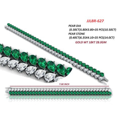 24.50 CT Pear Diamond & Emerald Tennis Bracelet