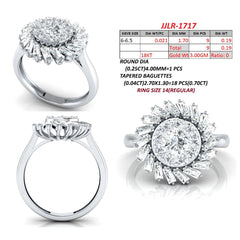 1.14 CT Round & Tapered Baguette Diamond Halo Ring