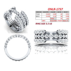 1.85 CT Round Diamond Triple Row Band Ring