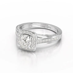 1.53 CT Cushion Cut Halo Lab Diamond Ring