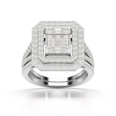 1.94 CT Baguette Cut Layered Halo Lab Diamond Ring
