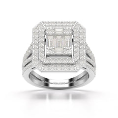 1.94 CT Baguette Cut Layered Halo Lab Diamond Ring