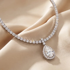 13.74 CT Pear & Round-Cut Diamond Teardrop Tennis Necklace