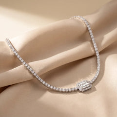 12.21 CT Emerald & Round-Cut Diamond Halo Tennis Necklace