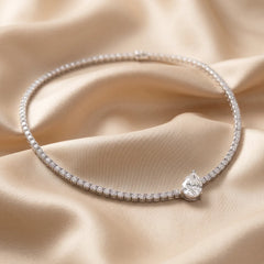 16.64 CT Pear & Round Diamond Tennis Necklace