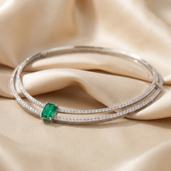 10.50 CT Emerald-cut Green Emerald & Round Diamond Double Row Collar Necklace