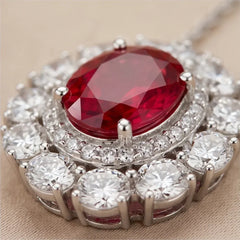 4.02 CT Oval & Round-Cut Ruby Halo Pendant