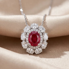 4.02 CT Oval & Round-Cut Ruby Halo Pendant