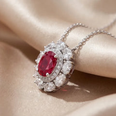 4.02 CT Oval & Round-Cut Ruby Halo Pendant