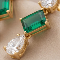 3.6 CT Emerald & Diamond Kite-Set Three-Stone Drop Earrings