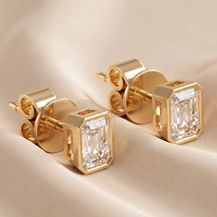 3 CT Emerald-cut Diamond Bezel Solitaire Stud Earrings