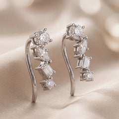 1.06 CT Multi Shape Diamond Ear Climber Earrings