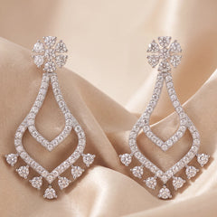 2.19 CT Diamond Floral Top Chandelier Drop Earrings