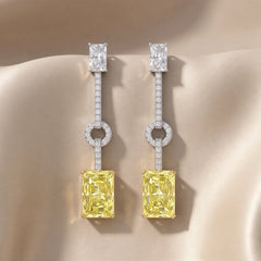Yellow Radiant Diamond Linear Drop Earrings