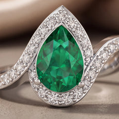 2.68 CT Pear Green Emerald Halo Bypass Ring