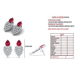 6.38 CT Ruby & Diamond Pear-Cap Marquise Leaf Chandelier Earrings
