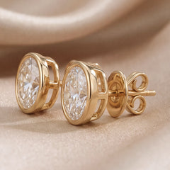 3 CT Oval Diamond Bezel Solitaire Stud Earrings