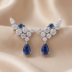 5.46 CT Sapphire & Diamond Cluster Drop Earrings with Pear Accents