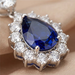 8.06 CT Pear Sapphire Halo Drop Earrings