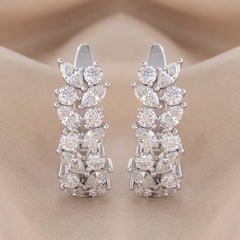 0.83 CT Marquise & Pear Diamond Leaf Cluster Huggie Earrings
