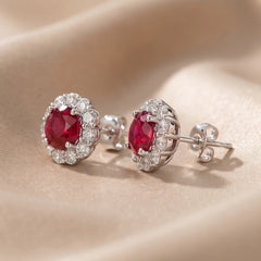 3.14 CT Round Ruby Halo Stud Earrings