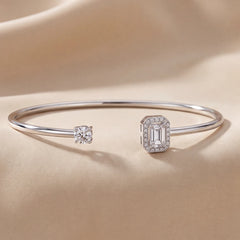 0.82 CT Round & Emerald-Cut Diamond Open Cuff Bracelet