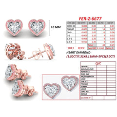 3.29 CT Heart Diamond Pink Halo Stud Earrings