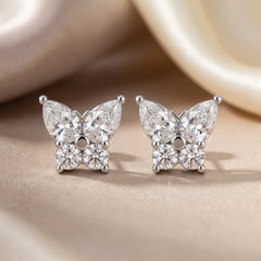 1.54 CT Pear & Round Butterfly Stud Earrings