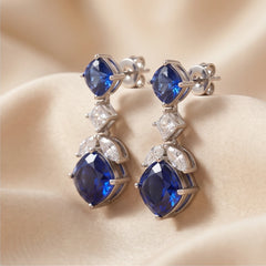 8.4 CT Cushion Sapphire Drop Earrings