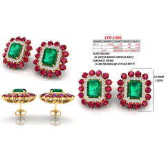 6.06 CT Emerald, Ruby & Diamond Double Halo Stud Earrings
