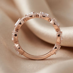 1.32 CT Pear & Emerald-Cut Diamond Halo Half Eternity Ring