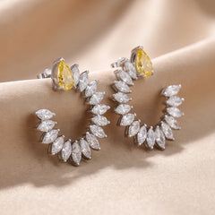 6.8 CT Yellow Pear & Marquise Diamond Open Crescent Earrings