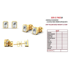 2 CT Emerald-cut Diamond Bezel Solitaire Stud Earrings