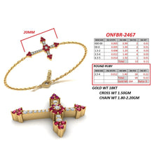 0.33 CT Ruby & Diamond Sideways Cross Chain Bracelet