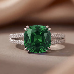 5.89 CT Cushion Green Stone Solitaire Ring