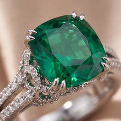 5.89 CT Cushion Green Stone Solitaire Ring