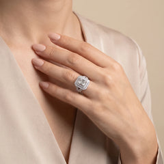 1.79 CT Baguette Cut Cluster Double Halo Ring