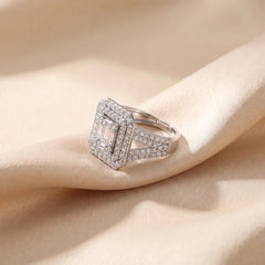 1.79 CT Baguette Cut Cluster Double Halo Ring