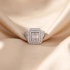 1.79 CT Baguette Cut Cluster Double Halo Ring