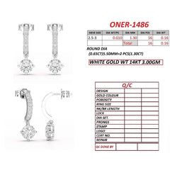 1.46 CT Round Diamond Solitaire Pavé Bar Drop Earrings